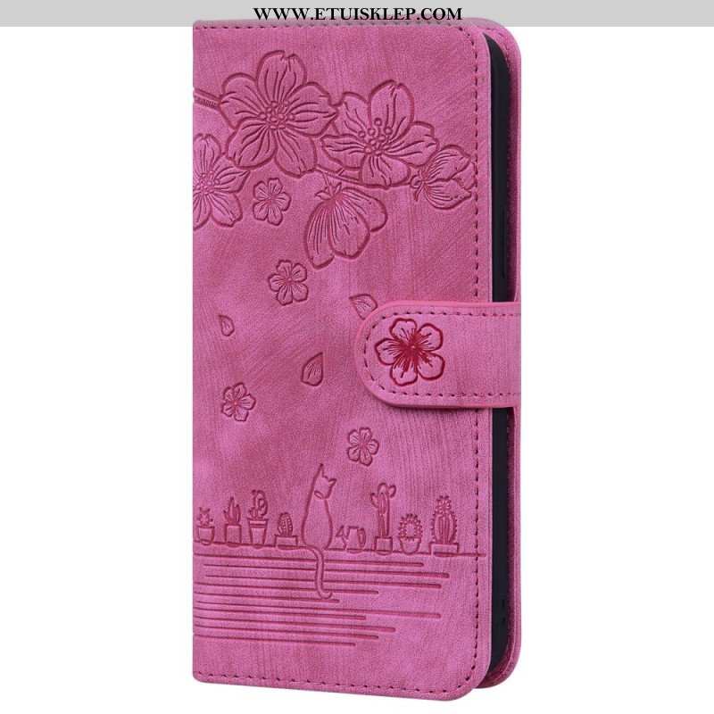 Etui Folio do Xiaomi 12 / 12X z Łańcuch Kwiatowe Stringi Kot